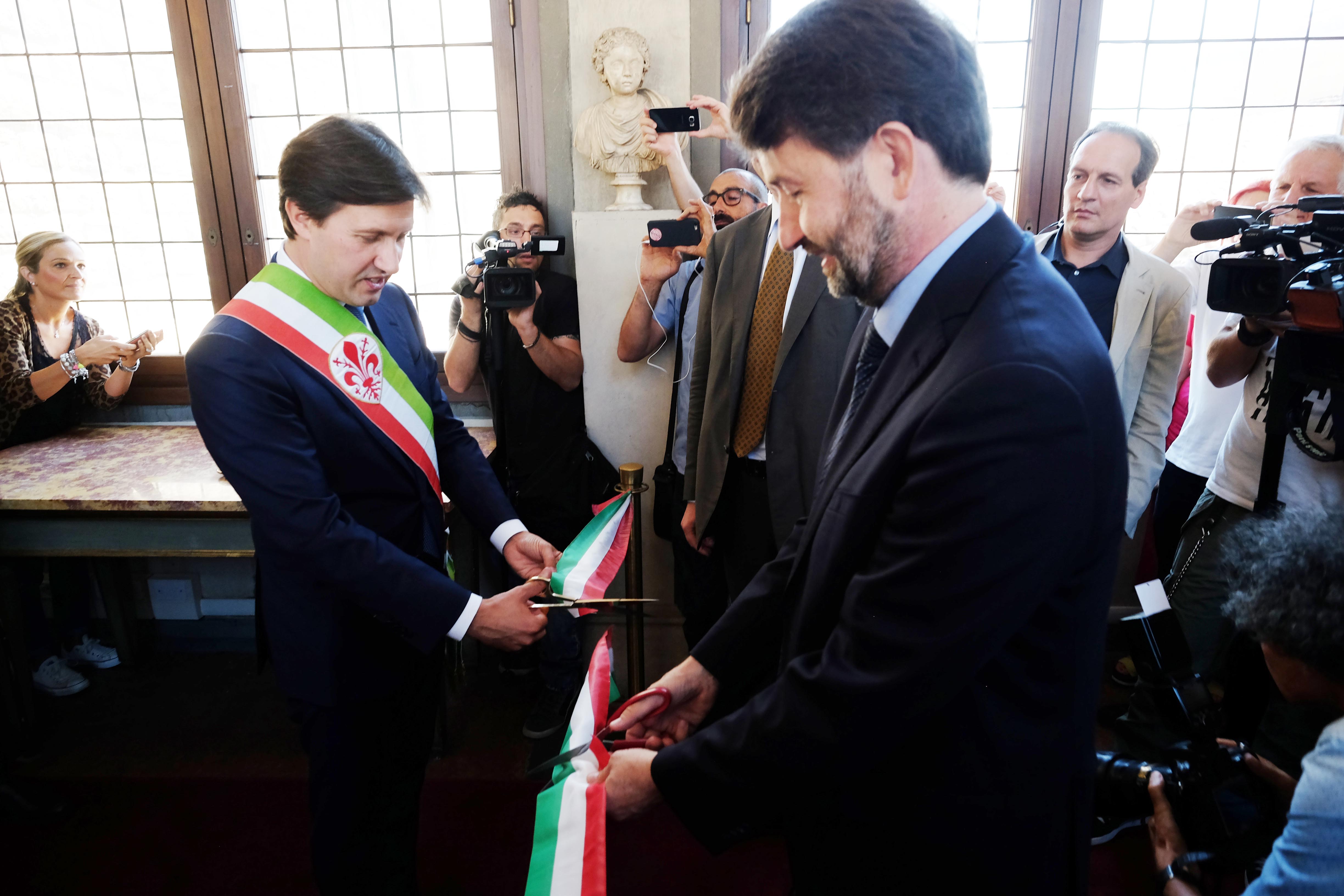 Museo di Palazzo Vecchio, Camera Verde Inaugurazione nuovo percorso museale integrato tra Palazzo  Vecchio e la Gallerie degli Uffizi. Intervengono il ministro Dario Franceschini, il sindaco Dario Nardella, il direttore delle Gallerie degli Uffizi Eike Schmidt.